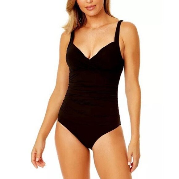 Anne Cole Women’s Size 10 Black Underwire Surplice One Piece Swim Suit New - Picture 2 of 8